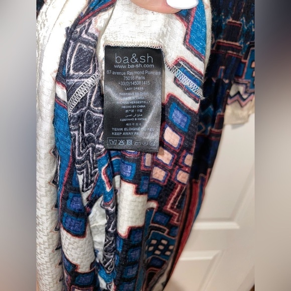 ba&sh Blue and White Smocked Mandie Midi Dress XS - Picture 15 of 16